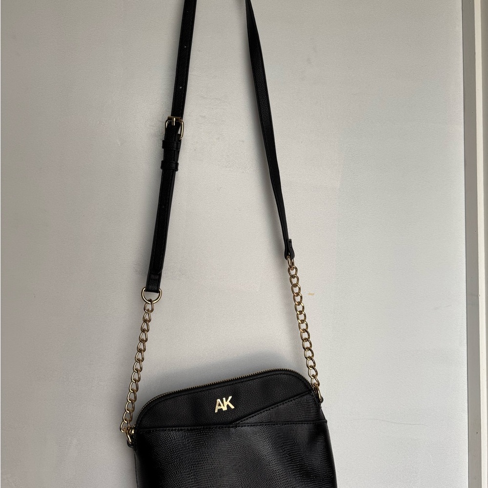 Anne Klein Black Crossbody with Gold Chain Detail